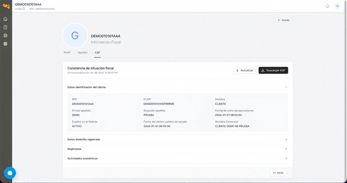 Pantalla de constancia de situación fiscal