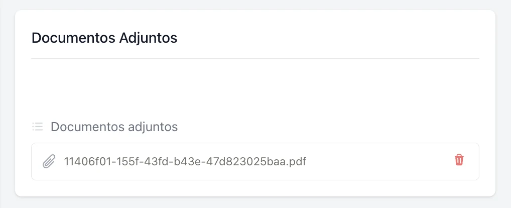 Panel de documentos adjuntos