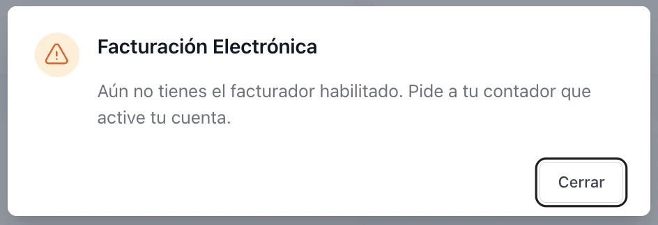 Mensaje de facturador no habilitado